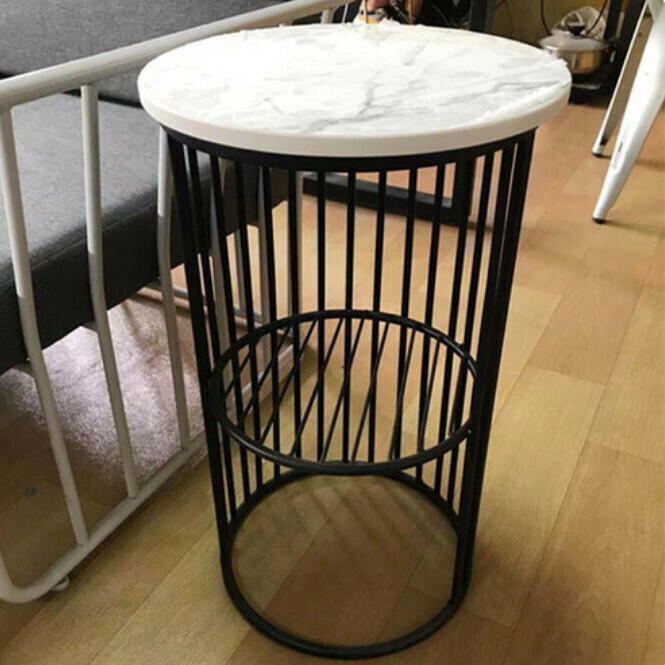 Popular round imitation marble coffee table bedside table simple modern sofa side table corner table home Nordic multi-layer metal table (imitation marble 30x30x55 B1)