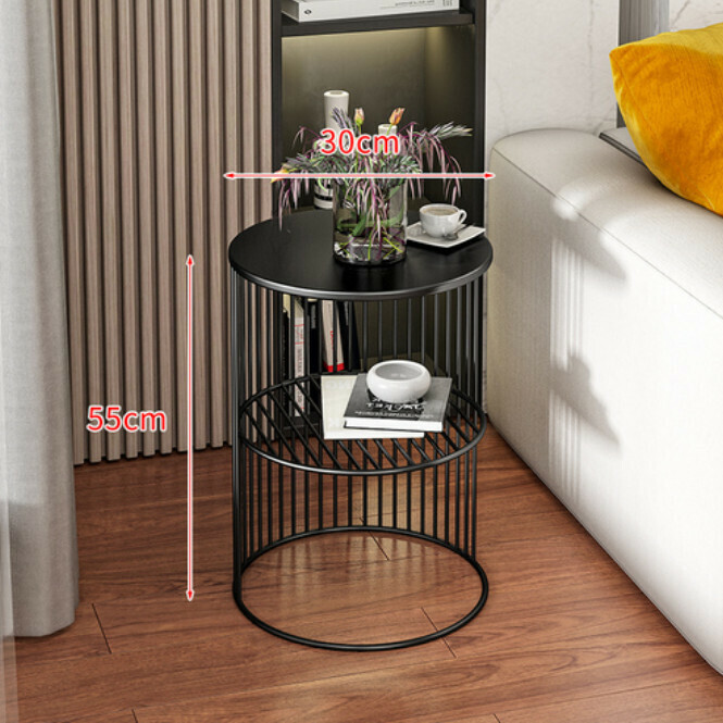 Popular round imitation marble coffee table bedside table simple modern sofa side table corner table home Nordic multi-layer metal table (imitation marble 30x30x55cm A1)
