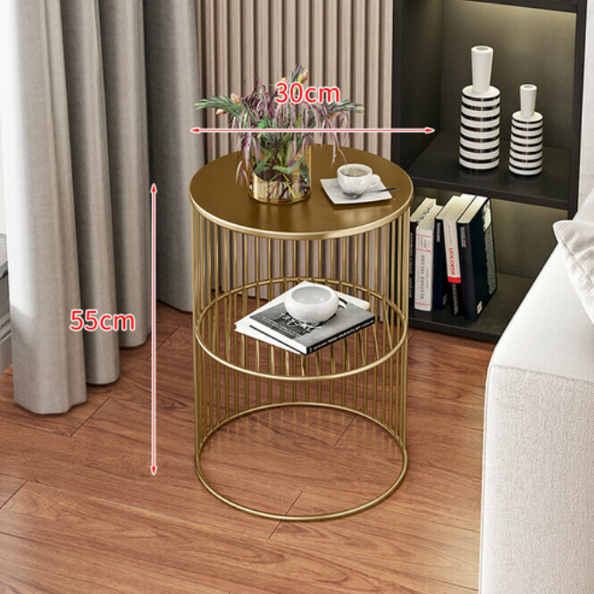 Popular round imitation marble coffee table bedside table simple modern sofa side table corner table home Nordic multi-layer metal table (imitation marble 30x30x55cm A2)