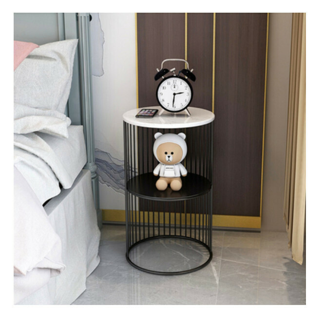 Popular round imitation marble coffee table bedside table simple modern sofa side table corner table home Nordic multi-layer metal table (imitation marble 30x30x55cmC2)