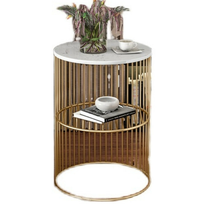 Popular round imitation marble coffee table bedside table simple modern sofa side table corner table home Nordic multi-layer metal table (imitation marble 30x30x55 B2)