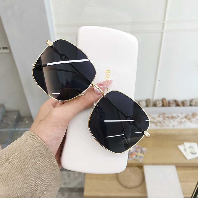 Metal Square-Frame Sunglasses with Soft Leather Case