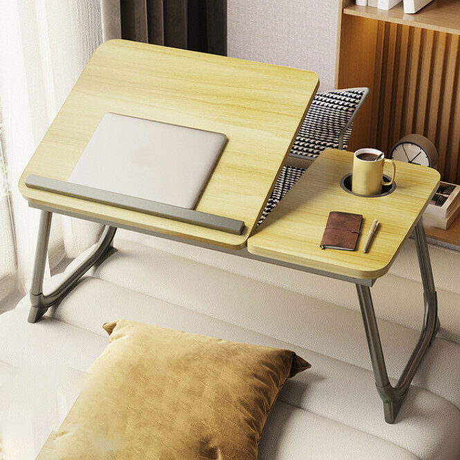 Popular five-level adjustable student bedroom artifact with stable support for folding small table (light wood grain black feet)