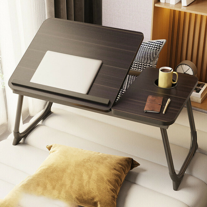 Popular five-level adjustable student bedroom artifact with stable support for folding small table (dark brown with black feet)