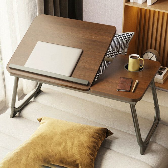 Popular five-level adjustable student bedroom artifact with stable support for folding small table (brown with black feet)