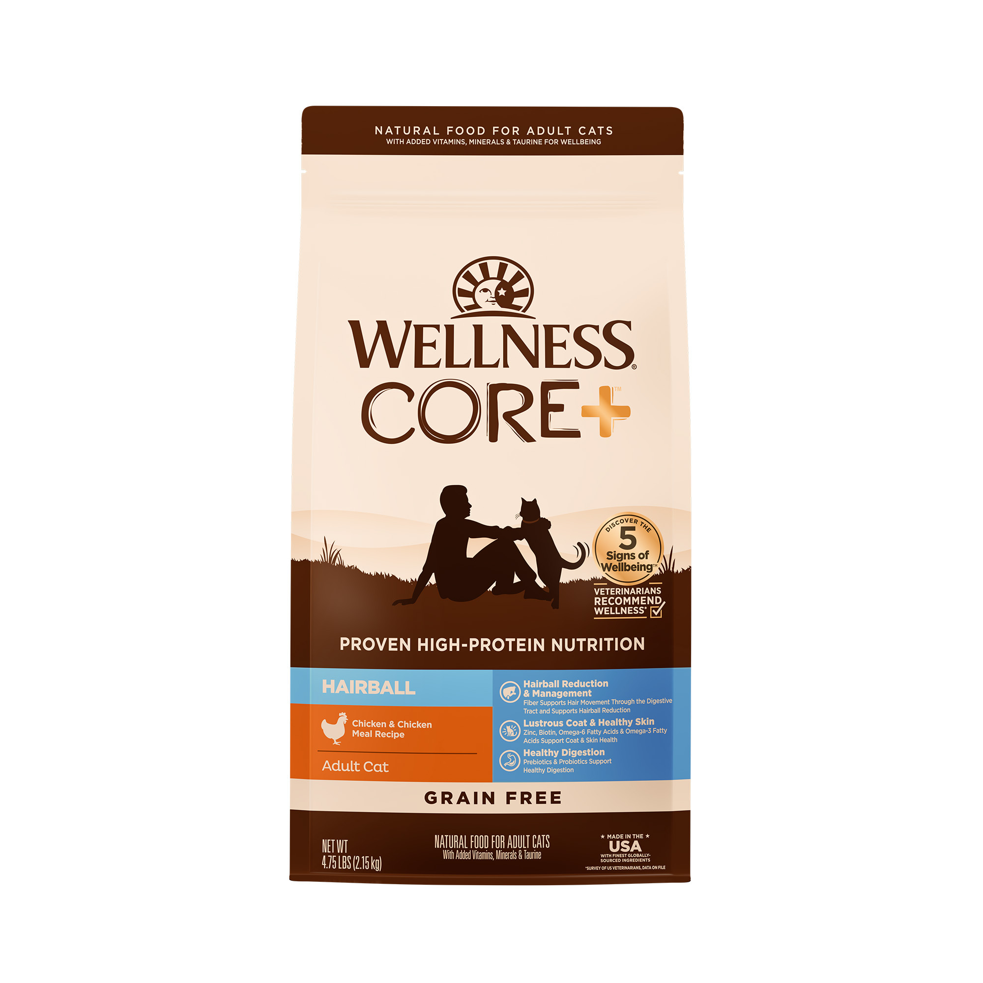 WELLNESS CORE+無榖系列-成貓 化毛配方(4.75磅)