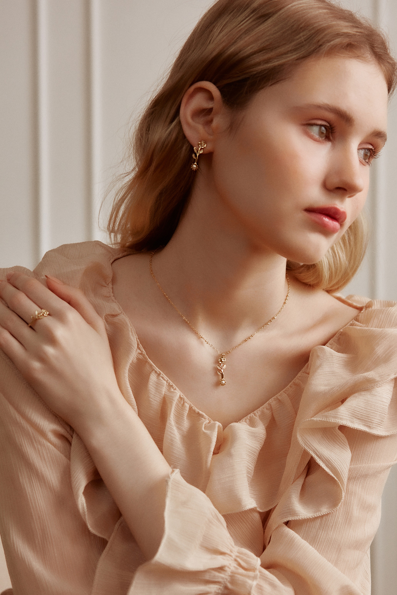 黃銅飾品, 18KGP, 飾品, 黃銅, 鋯石,項鍊,施華洛世奇水晶珍珠,18K金,玫瑰,氣質