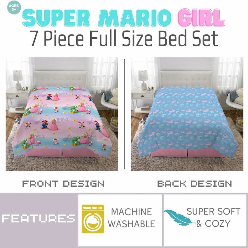 美國 Super Mario Peach 7 件裝床上套裝 (雙人床)