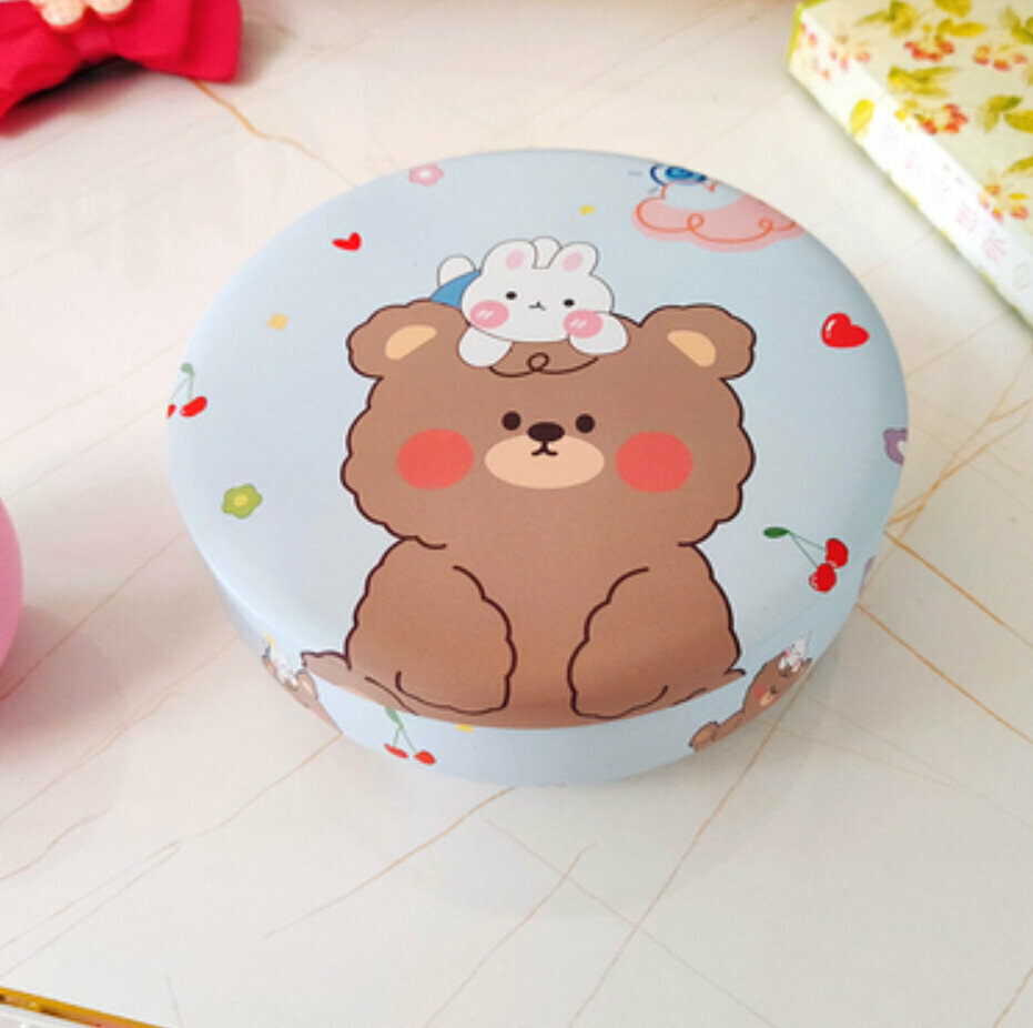 Popular round packaging storage iron box (medium coffee bear rabbit) (diameter 13.5cm*height 5.3cm)