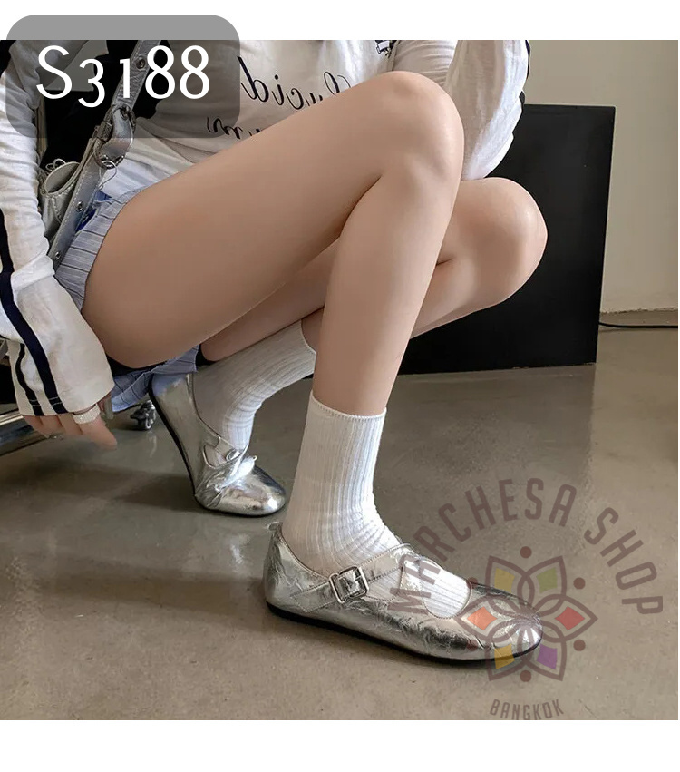 S3188 - 真皮羊皮粗交叉帶圓頭平底鞋