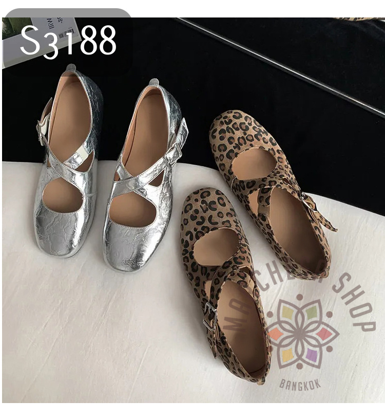 S3188 - 真皮羊皮粗交叉帶圓頭平底鞋