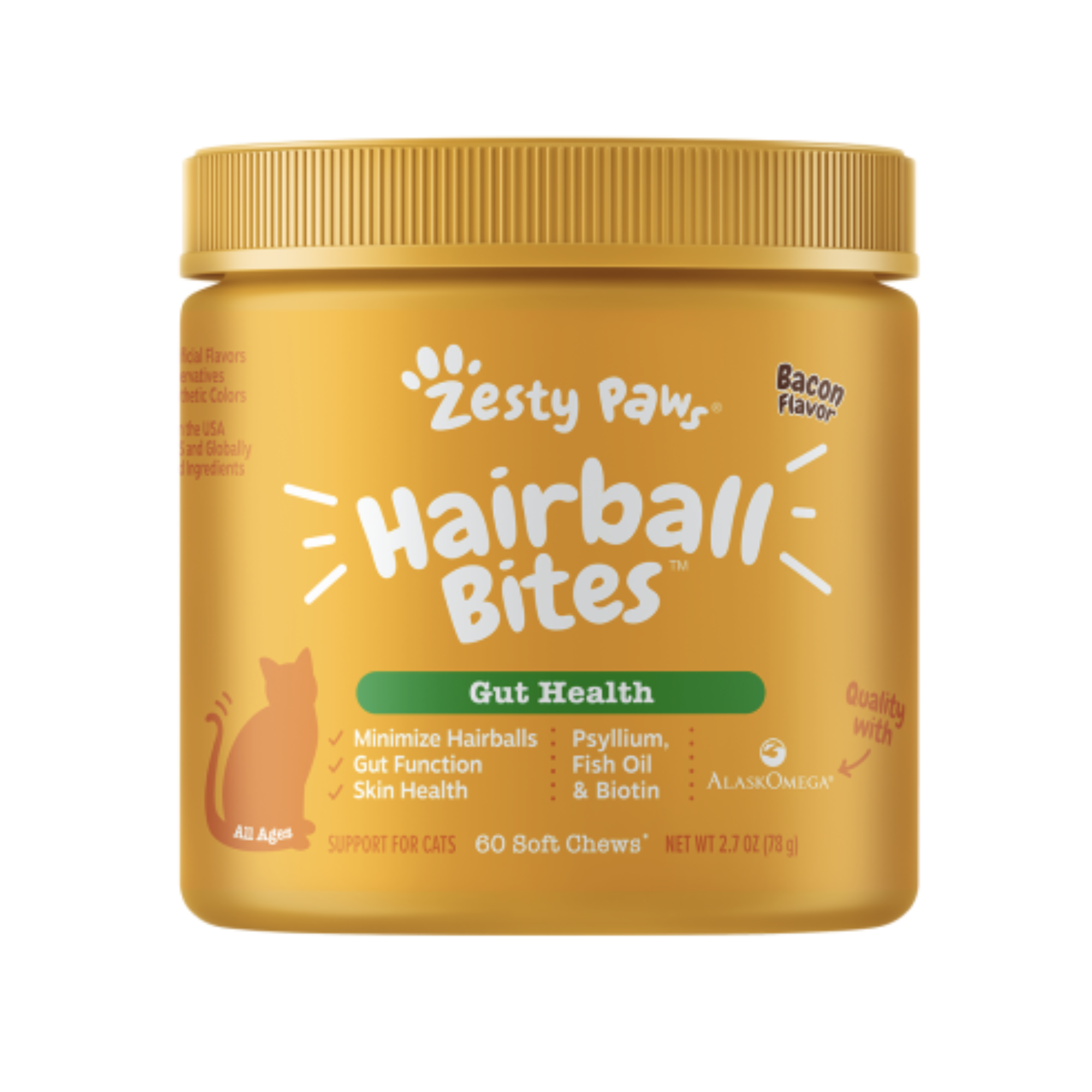 Zesty Paws - 貓用毛球控制咀嚼軟粒 (煙肉味)60 粒 -嚐味期 7/2026