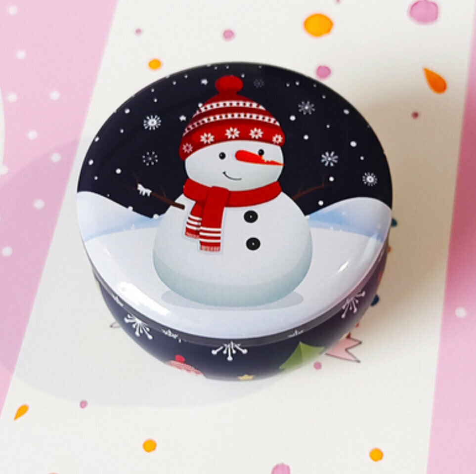 Popular storage iron box (red scarf snowman) (diameter 7cm*height 5cm)