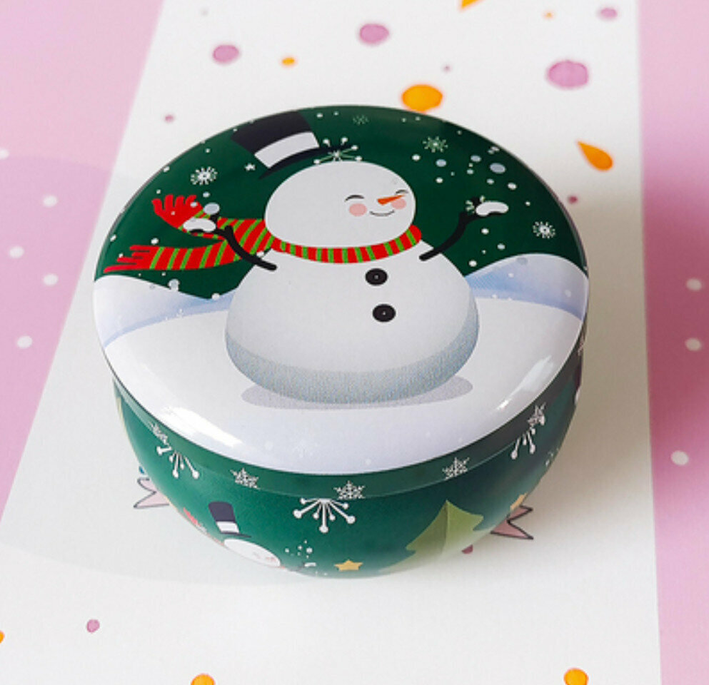 Popular storage iron box (green scarf snowman) (diameter 7cm*height 5cm)#