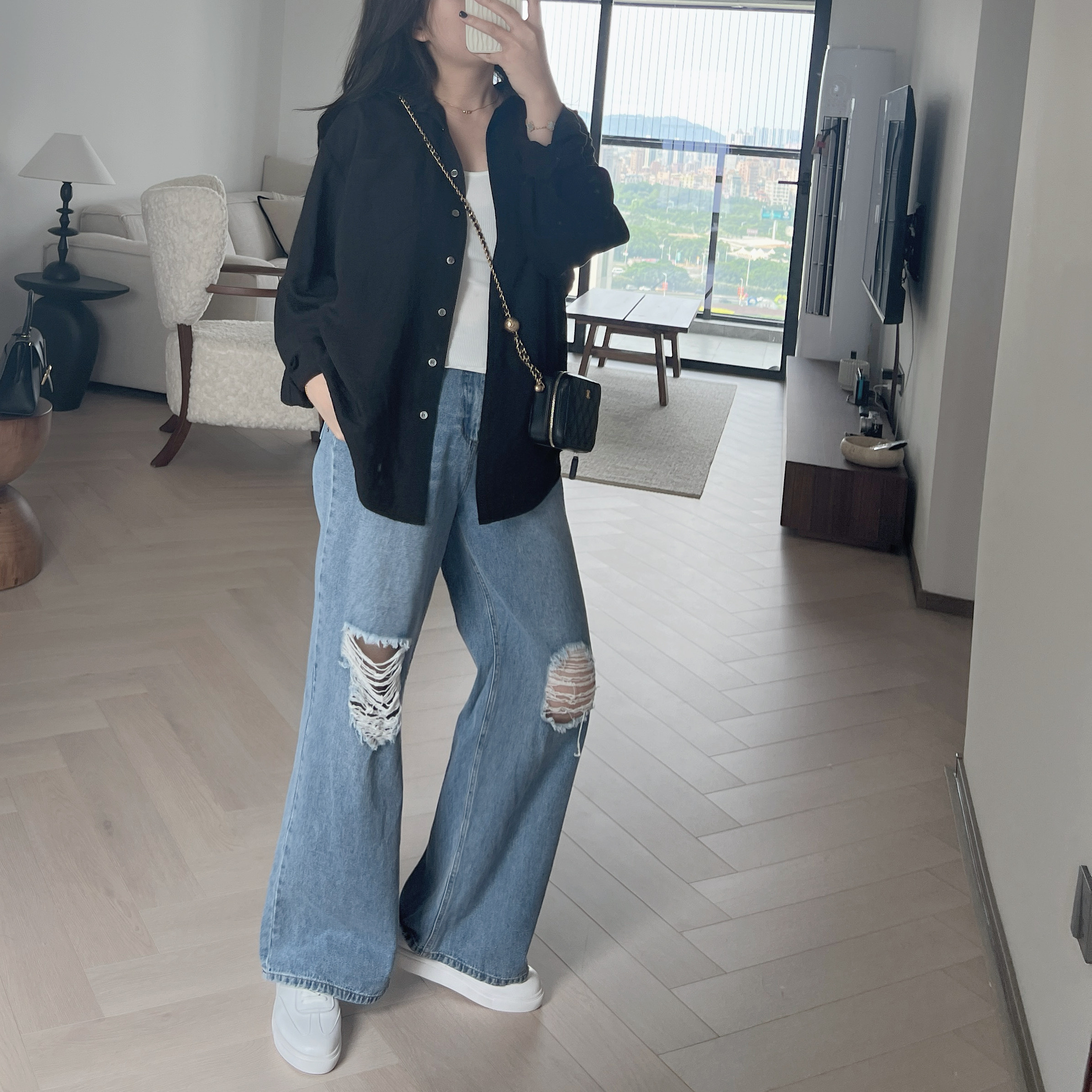 現貨 7215 破洞闊腳牛仔褲 [常規/加長]