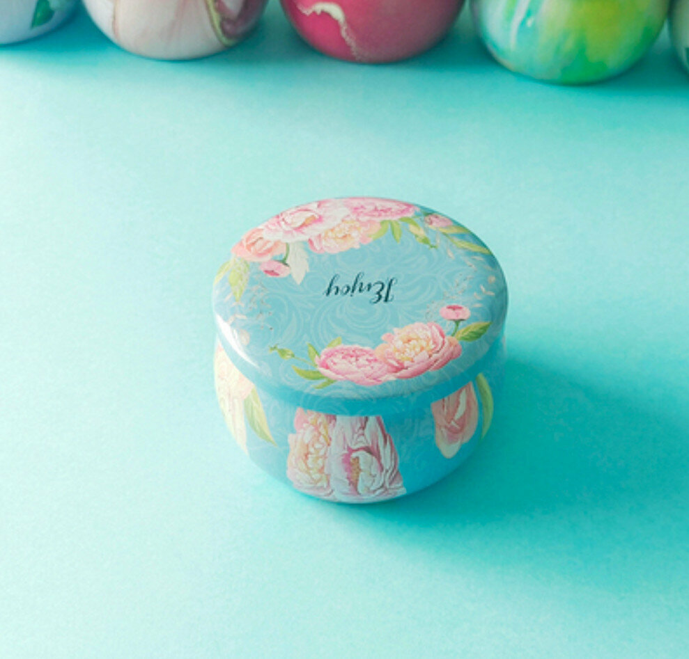 Popular round storage iron box (light blue flower) (large diameter 7cm height 5cm)