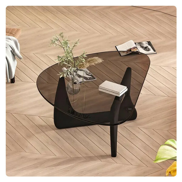 New Nordic design tempered transparent glass coffee table simple coffee table (82x57x40cm) brown + black feet