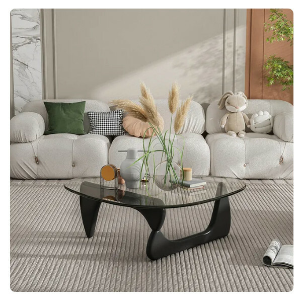 New Nordic design tempered transparent glass coffee table simple coffee table (82x57x40cm) transparent color + black feet