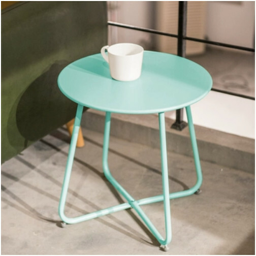 Hot selling Nordic iron sofa side table, bedside table, small coffee table (macaron green 45X45cm)