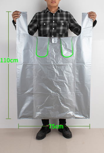 Hot style (pack of 50) disposable portable plastic bags (silver gray) (size: 75cm*110cm)