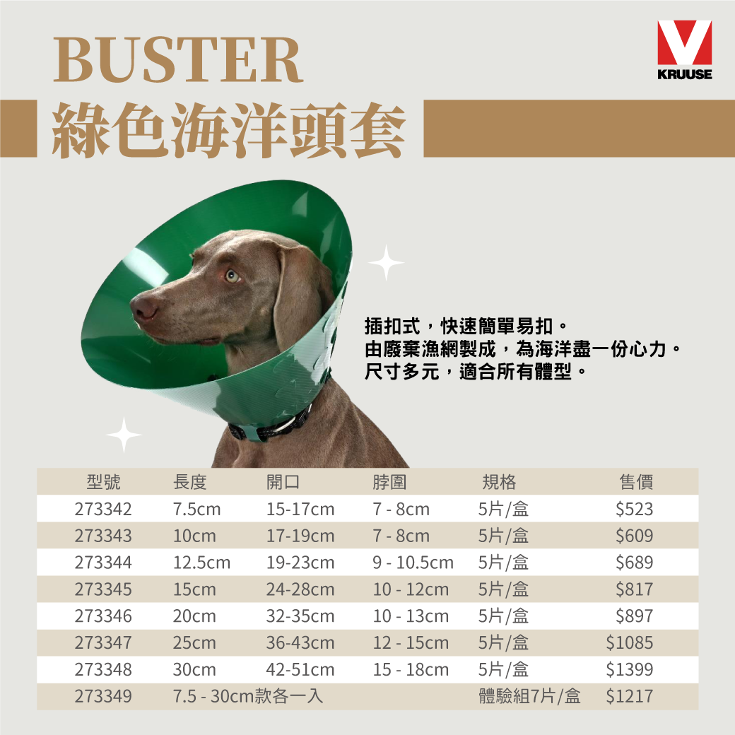 BUSTER綠色海洋環保犬貓頭套