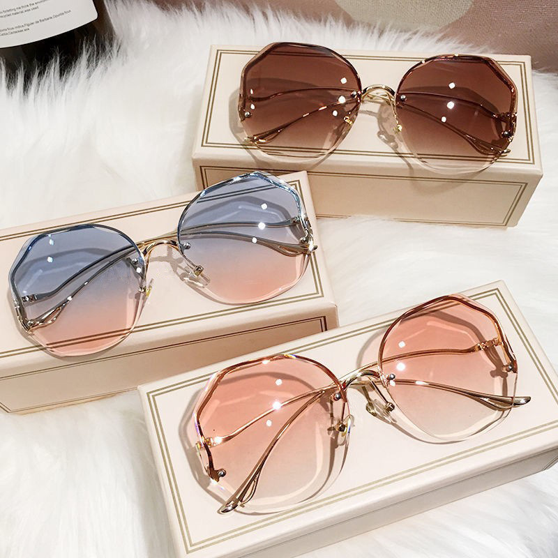 Octagonal Rimless Sunglasses with Soft Leather Case