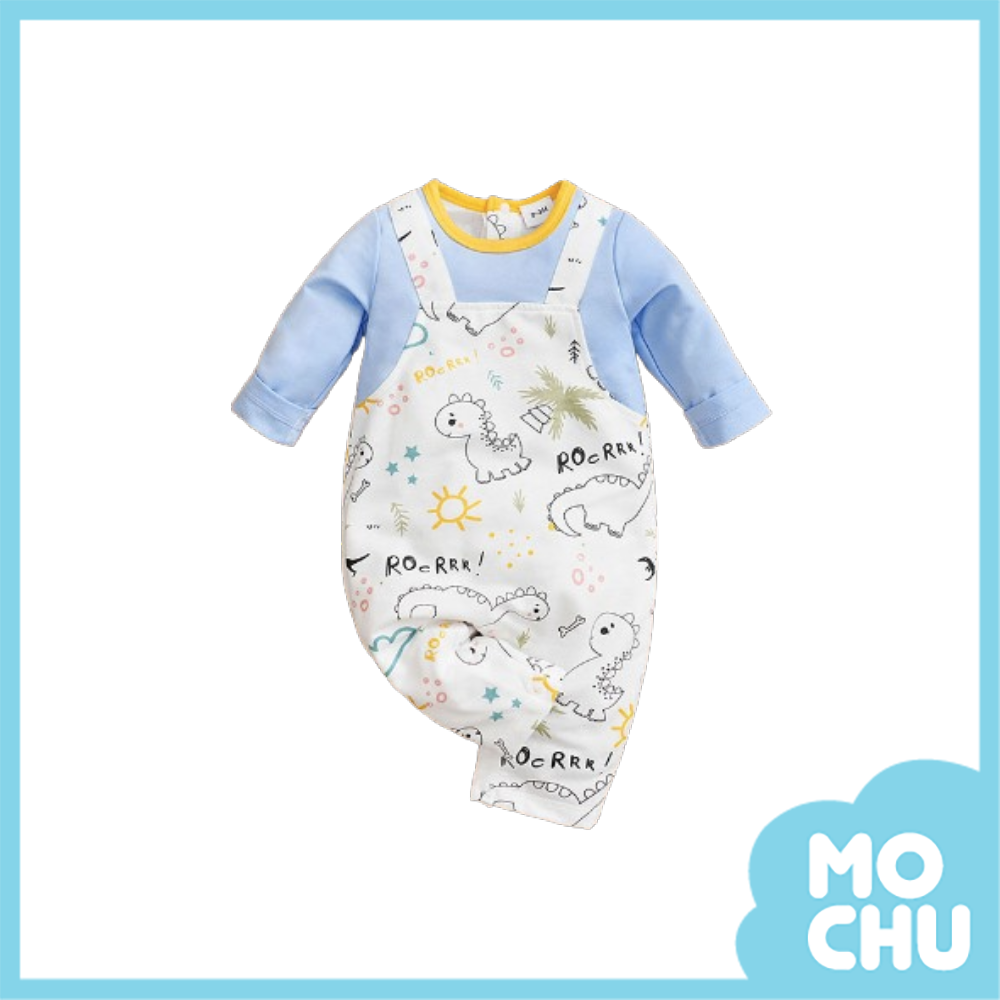 恐龍草原假兩件長袖連身衣