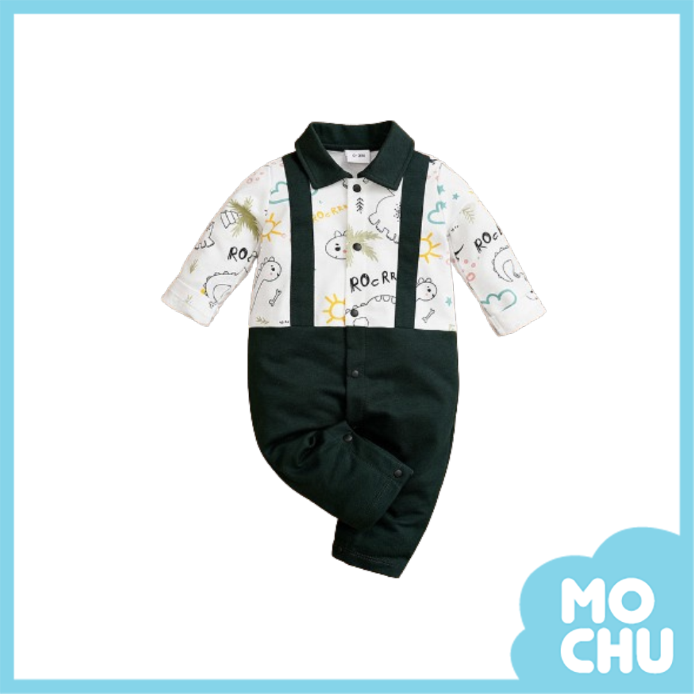 恐龍草原假兩件長袖連身衣