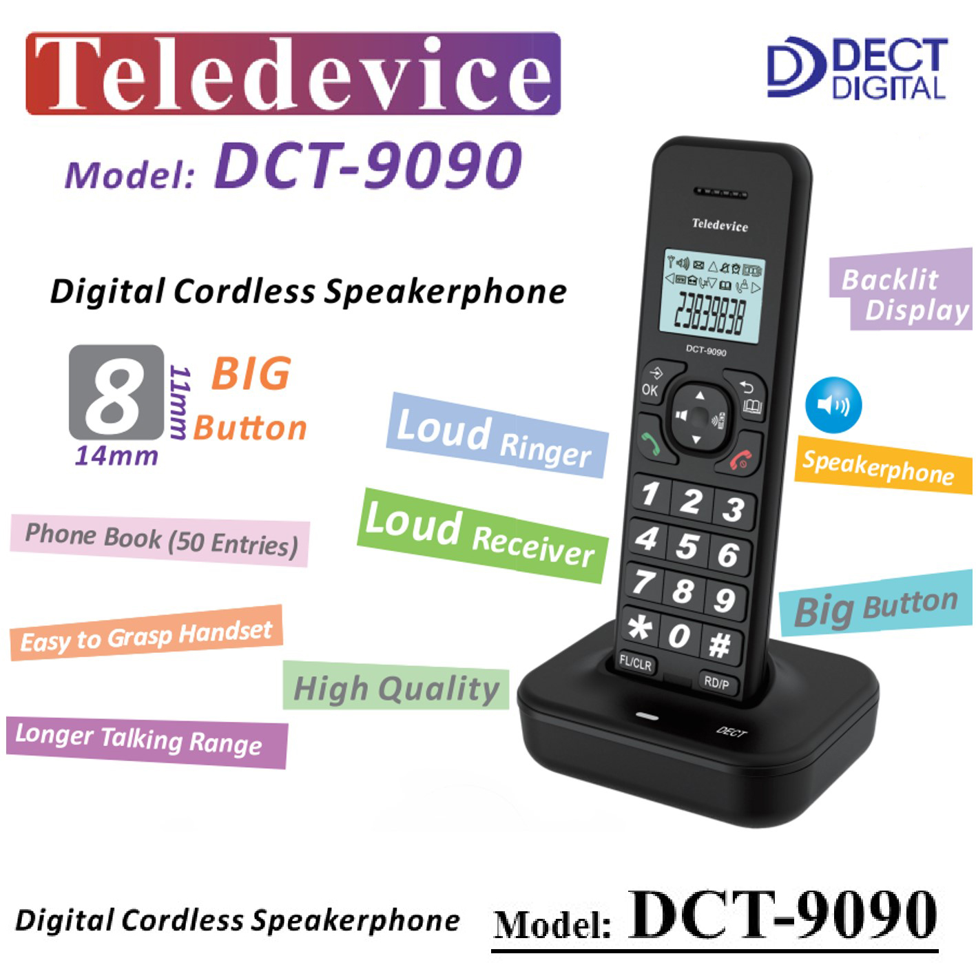 Teledevice(來電顯示)DCT-9090室內無線電話 P3674