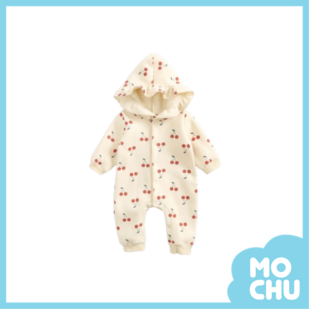 櫻桃滾邊帽長袖連身衣(二色)