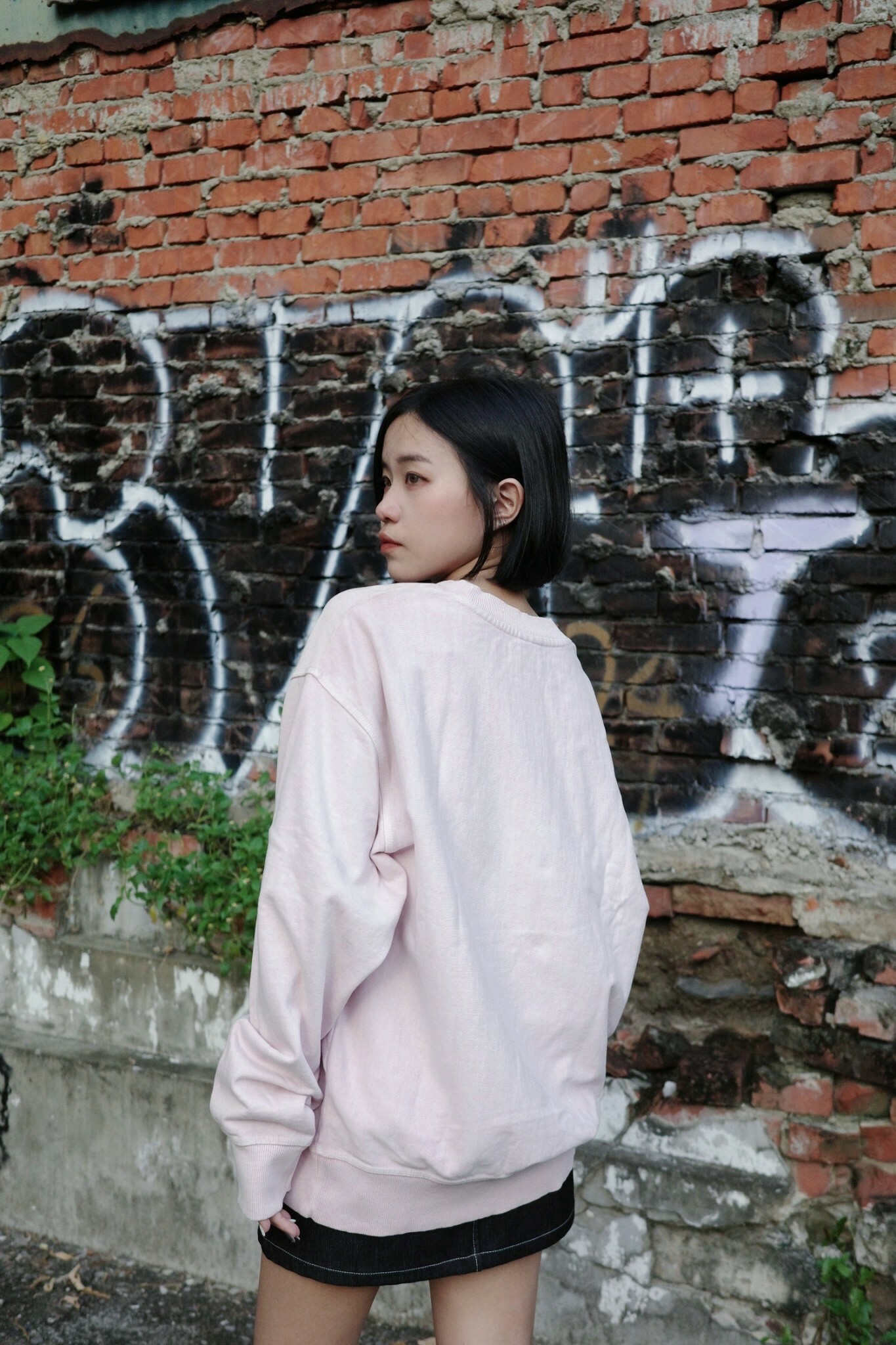 Stussy Glamour Pig . Dyed Crew 胸前皇冠字體大學T (1914889)