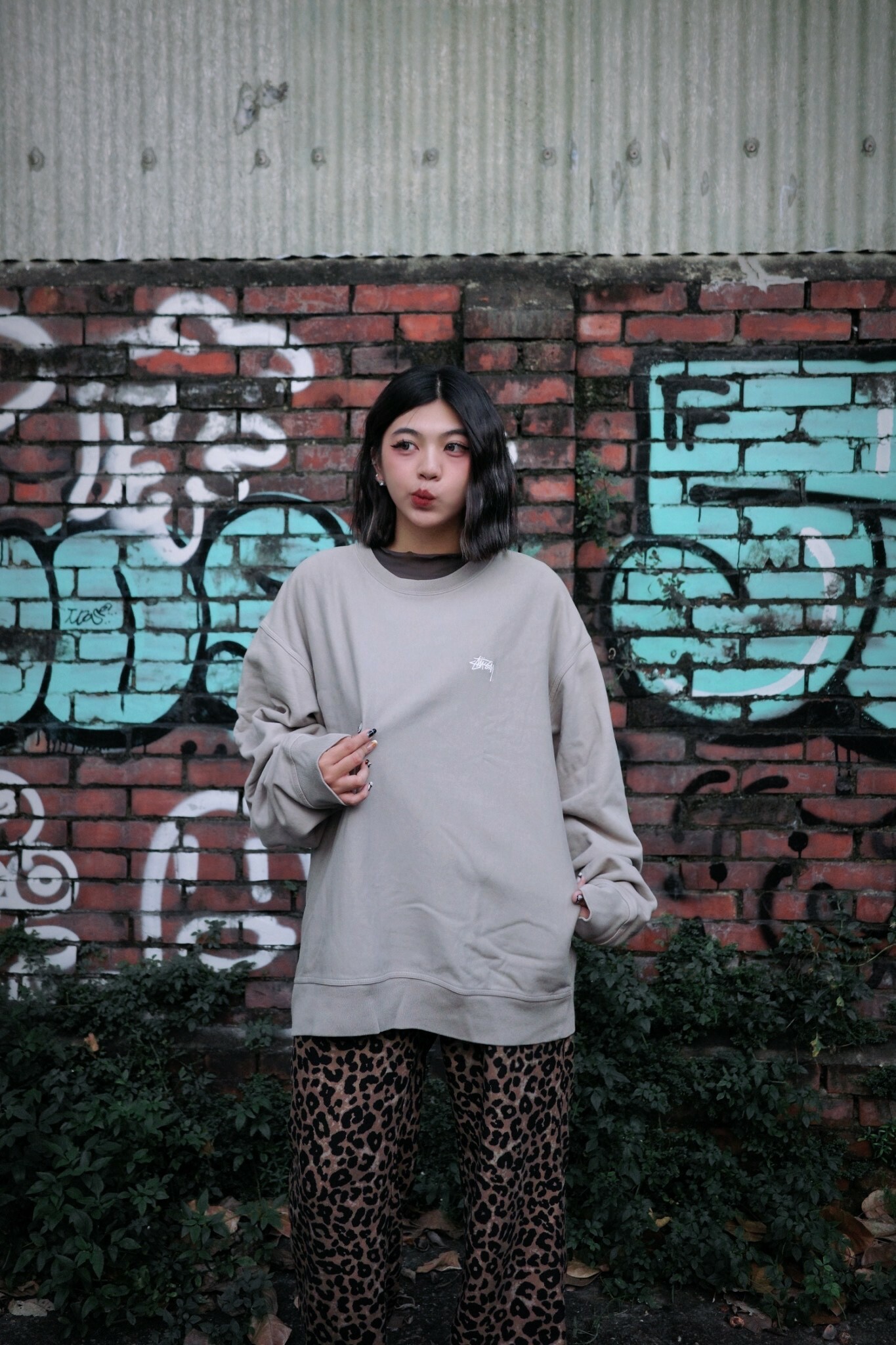 Stussy Stock Logo Crew 刺繡大學T (118480)