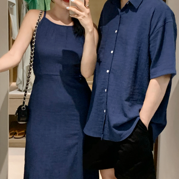 水波紋短袖襯衫/背心長洋