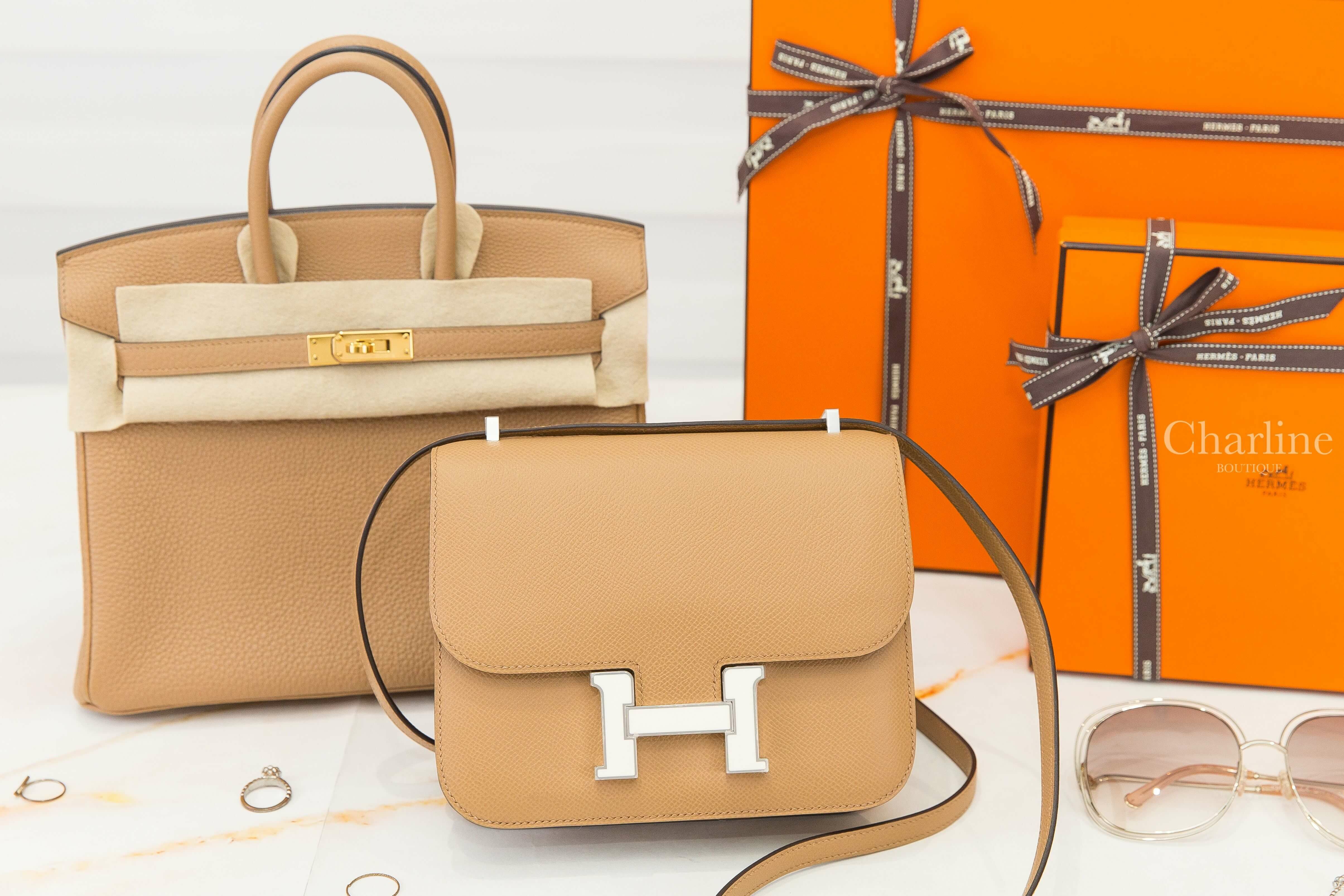 Hermès Mini Constance III 18cm 0M Chai Epsom 馬薩拉茶色珐瑯釦鏡面款,Hermès Birkin 25cm 0M Chai Togo 馬薩拉茶色金釦鉑金包-Charline Boutique 精品代購