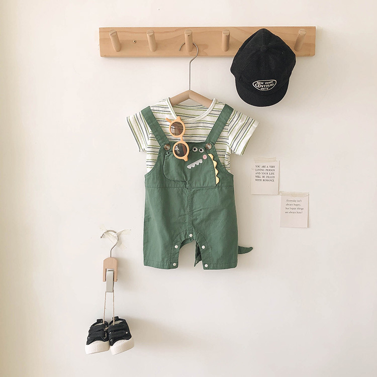 俏皮恐龍條紋吊帶套裝