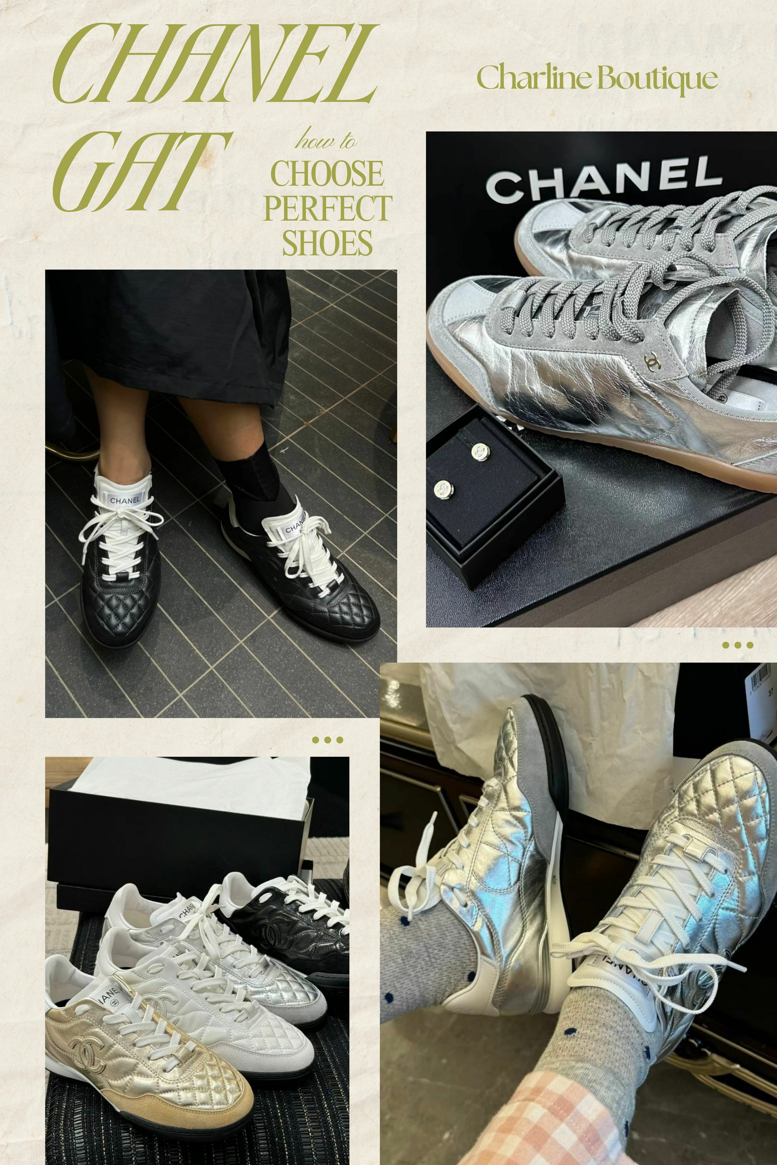 Chanel 德訓鞋  精品一姊Chanel當然也有跟上了德訓鞋的風潮！除了推出側邊CC走簡約風的德訓鞋外，近期新推出的系列更是大膽的用了經典的菱格紋外觀加上油蠟皮製成，讓整體看起來有種閃亮閃亮的感覺，Chanel專屬的黑色與白色當然一定會有，其中更特別的是金銀色系的德訓鞋，別樹一格的設計，絕對可以讓您在這波風潮中顯得更加特別！！羊皮的內裡更是細膩又親膚，透氣性很好，日常穿搭都非常方便。