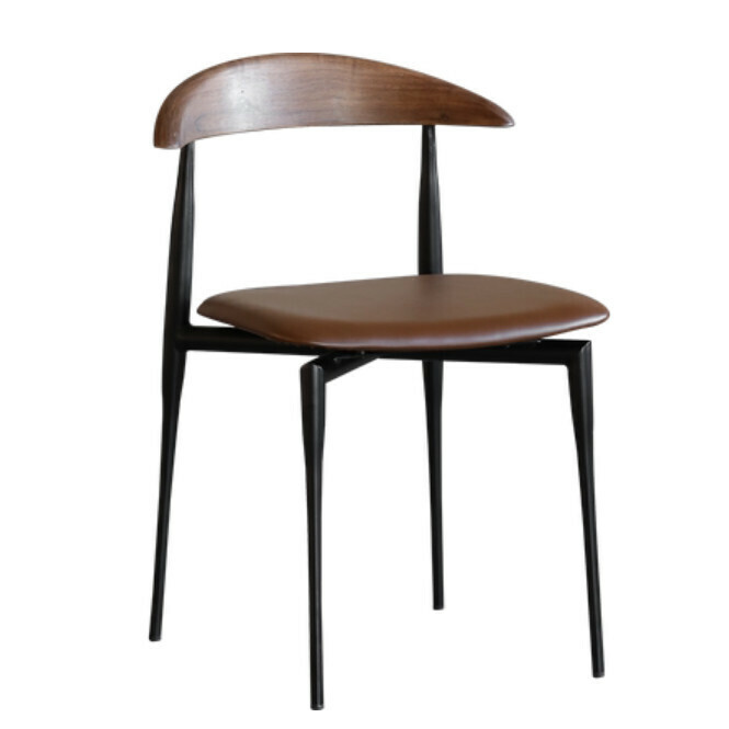 Hot selling Italian style dining chair designer horn chair home coffee shop iron casual mid-century solid wood chair with backrest (brown black feet)