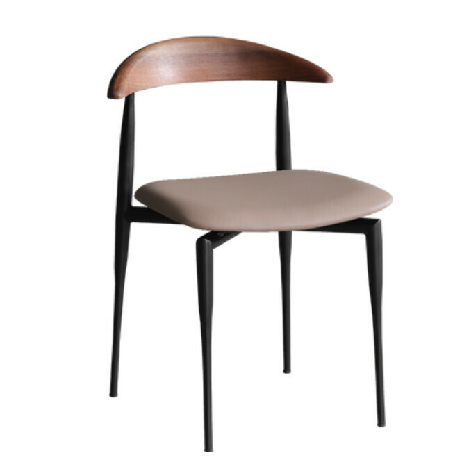 Hot Selling Italian Style Dining Chair Designer Horn Chair Home Coffee Shop Iron Casual Mid-Century Solid Wood Chair with Backrest (Beige Black Leg)