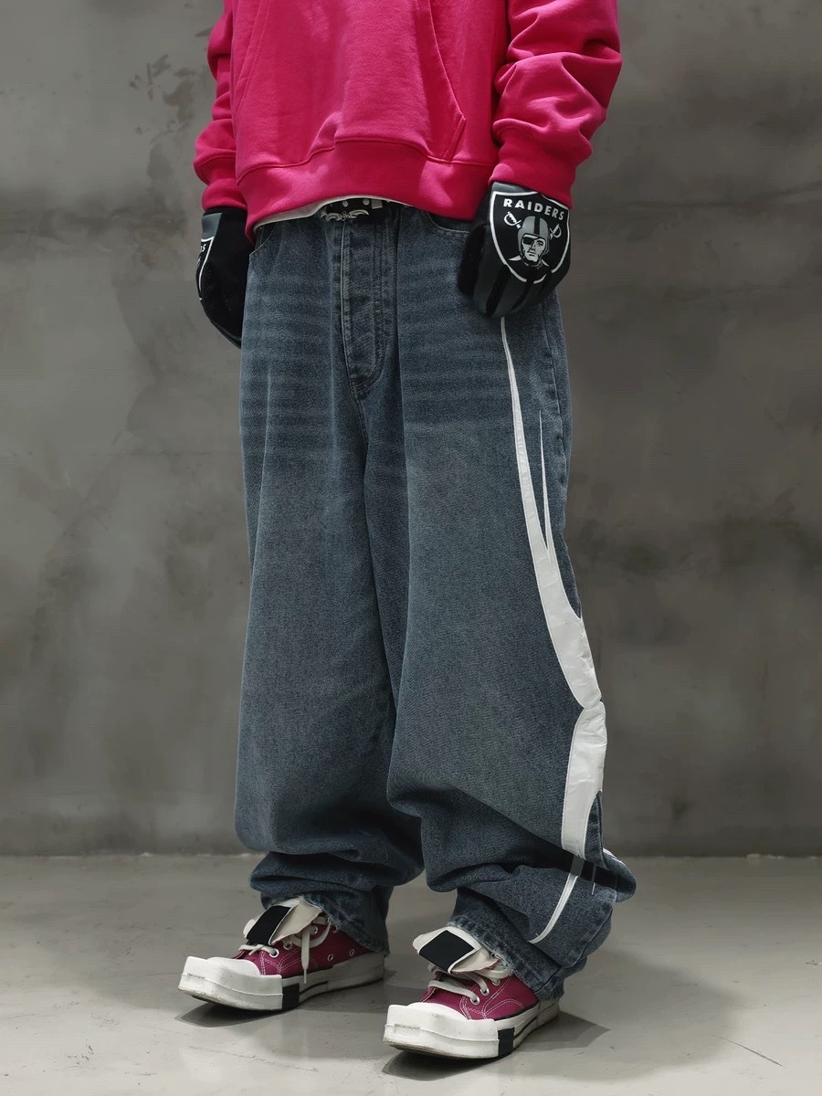 RTVG  刺繡廓形拖地牛仔褲