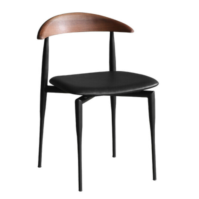 Hot Selling Italian Style Dining Chair Designer Horn Chair Home Coffee Shop Iron Casual Mid-Century Solid Wood Chair with Backrest (Black with Black Legs)