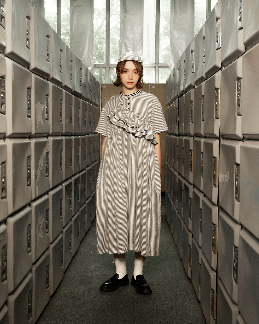 【 Kiki.co made 】Ruffle striped dress set - Black