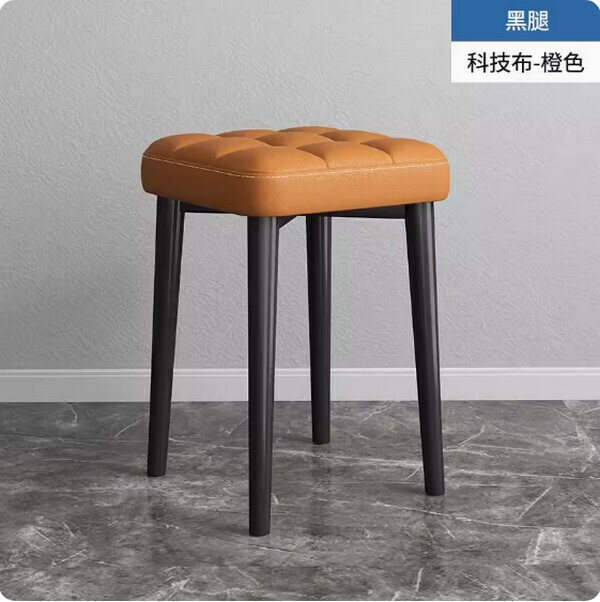 爆款鐵藝傢具 叠凳 餐椅 吧凳 【橙色+科技布+全黑腿】