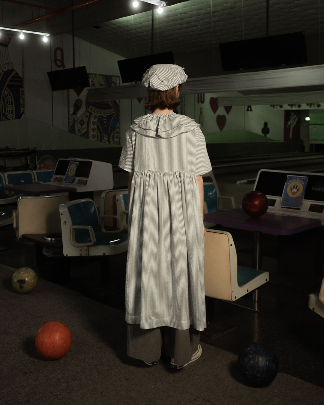 【 Kiki.co made 】Ruffle striped dress set - Matte Green