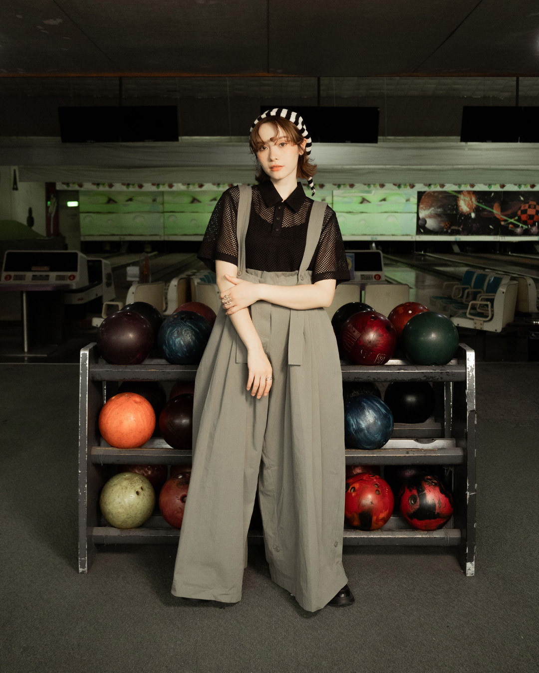 【 Kiki.co made 】Open-knit polo shirt - Black