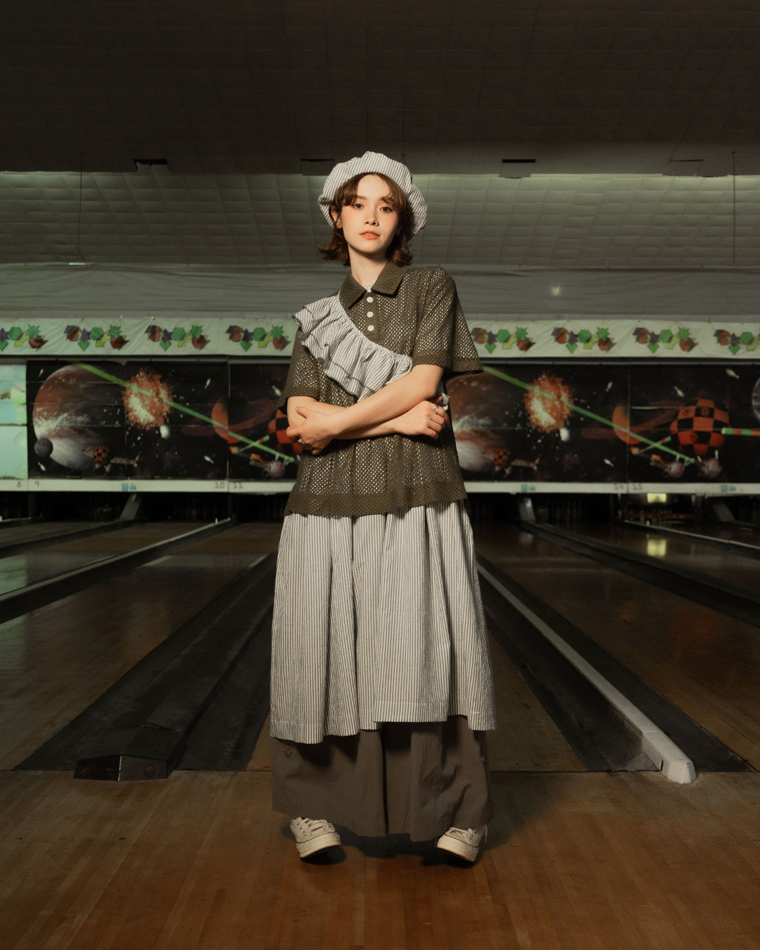 【 Kiki.co made 】Open-knit polo shirt - Matte Green