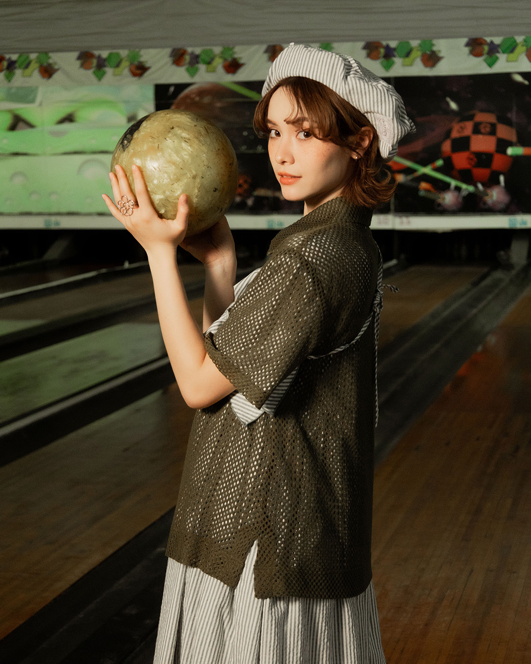 【 Kiki.co made 】Open-knit polo shirt - Matte Green