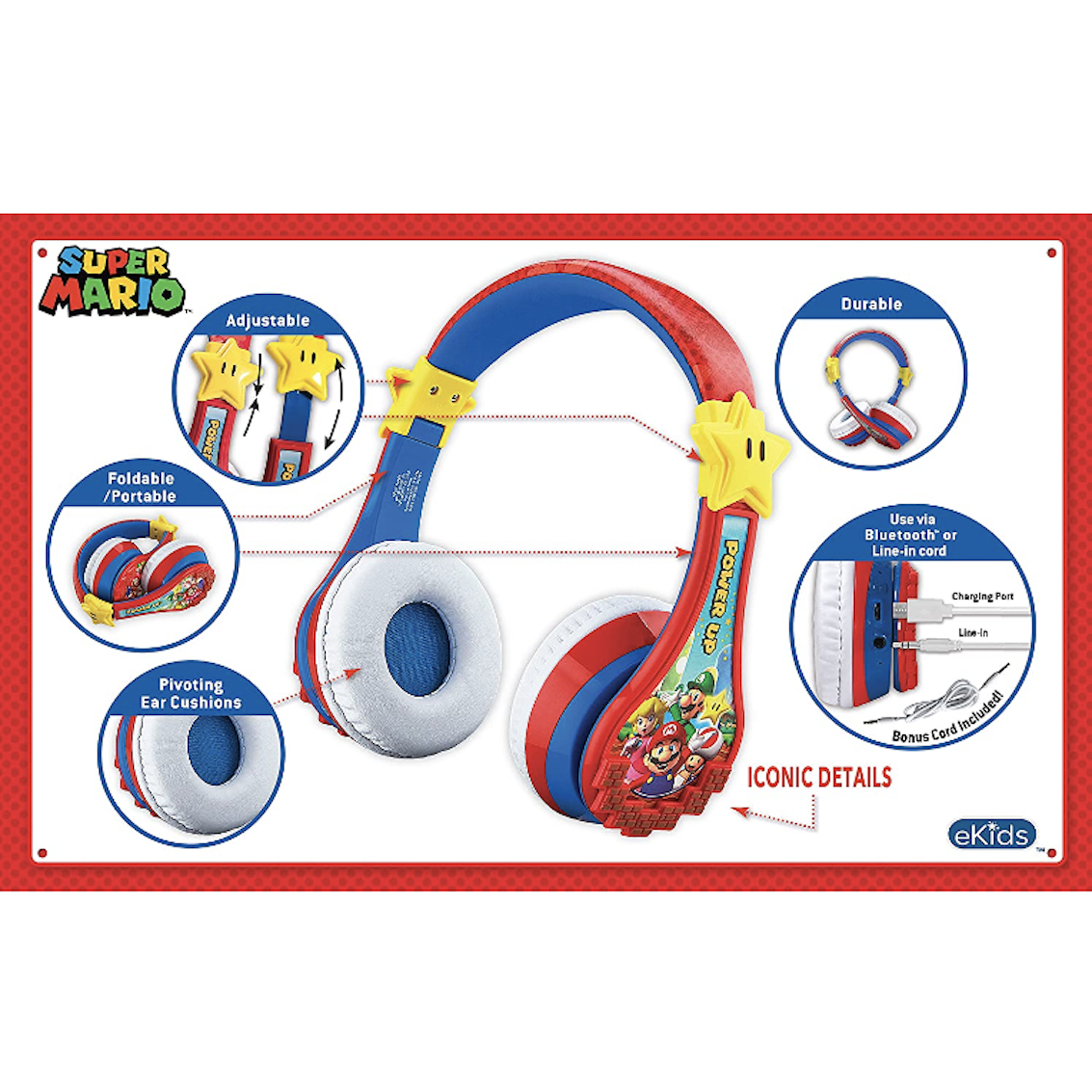 美國 Super Mario Headphone 藍牙耳機 (內置 Microphone)