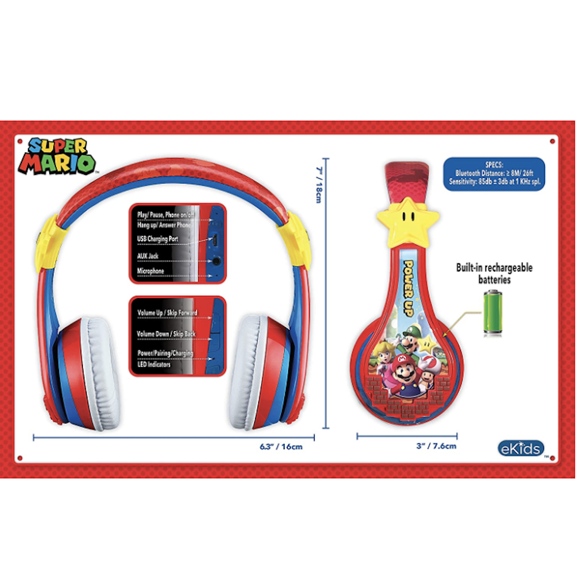 美國 Super Mario Headphone 藍牙耳機 (內置 Microphone)