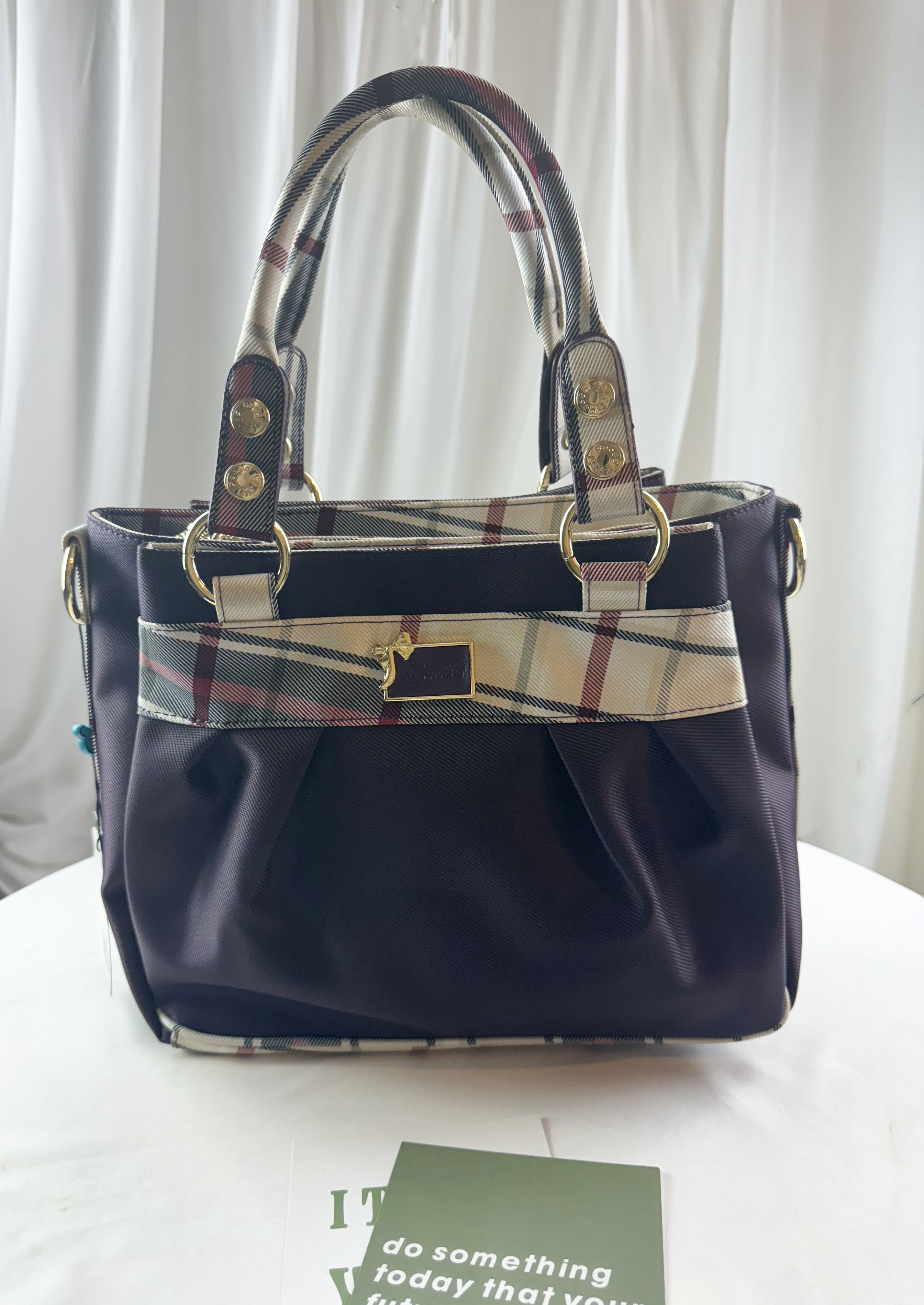 GOODS 紫格紋拼色防潑水手提包 / 側背包 #29537