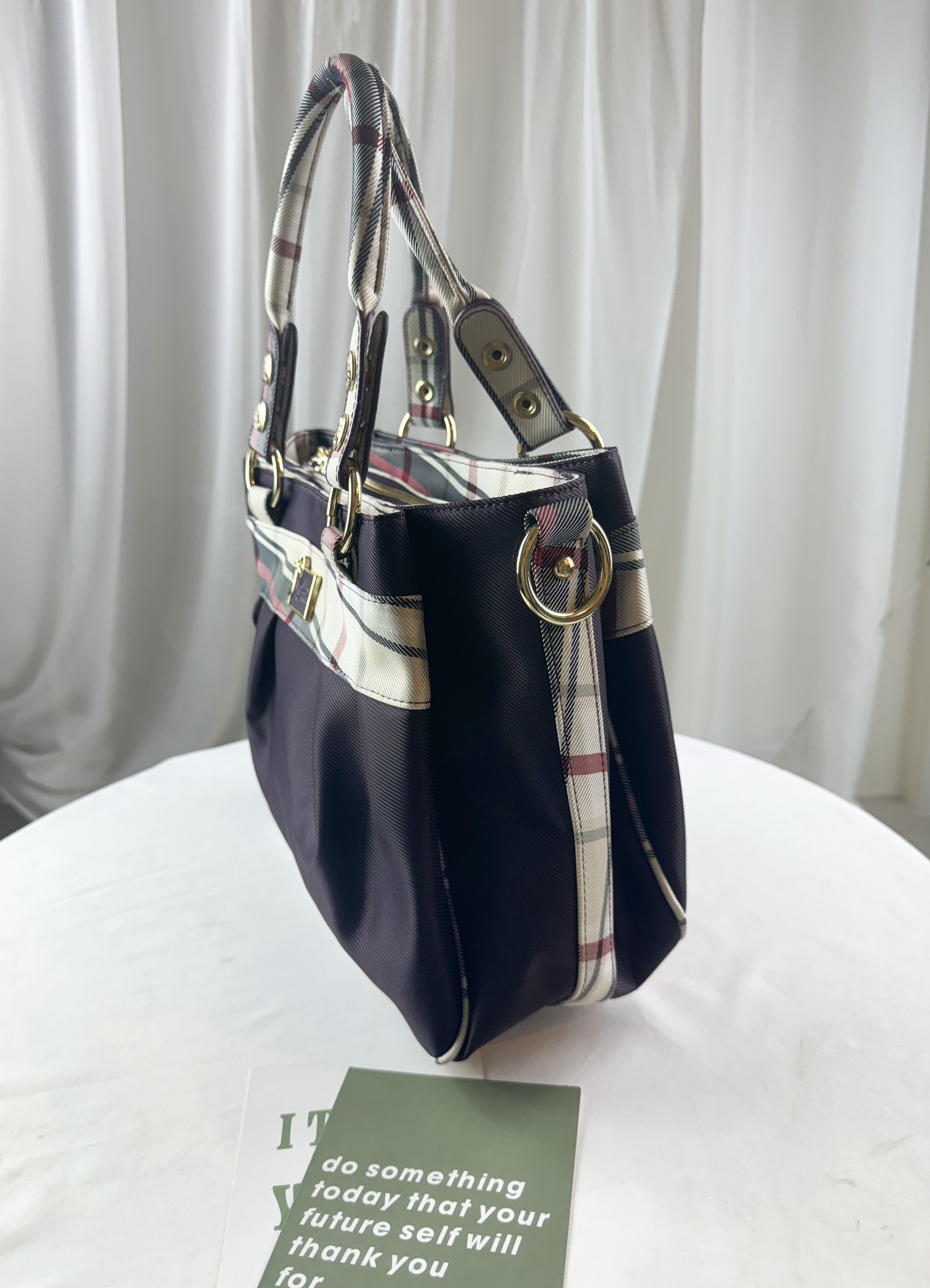 GOODS 紫格紋拼色防潑水手提包 / 側背包 #29537